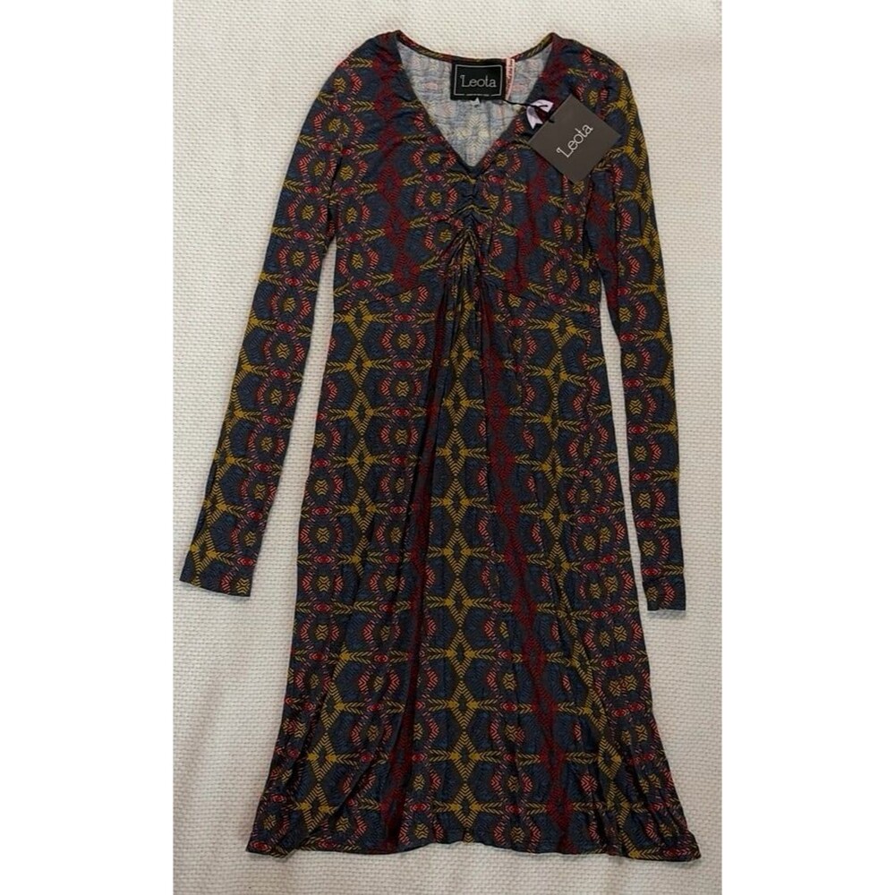 Leota Made in New York Printed Ruched Front Maxi Dress M NWT